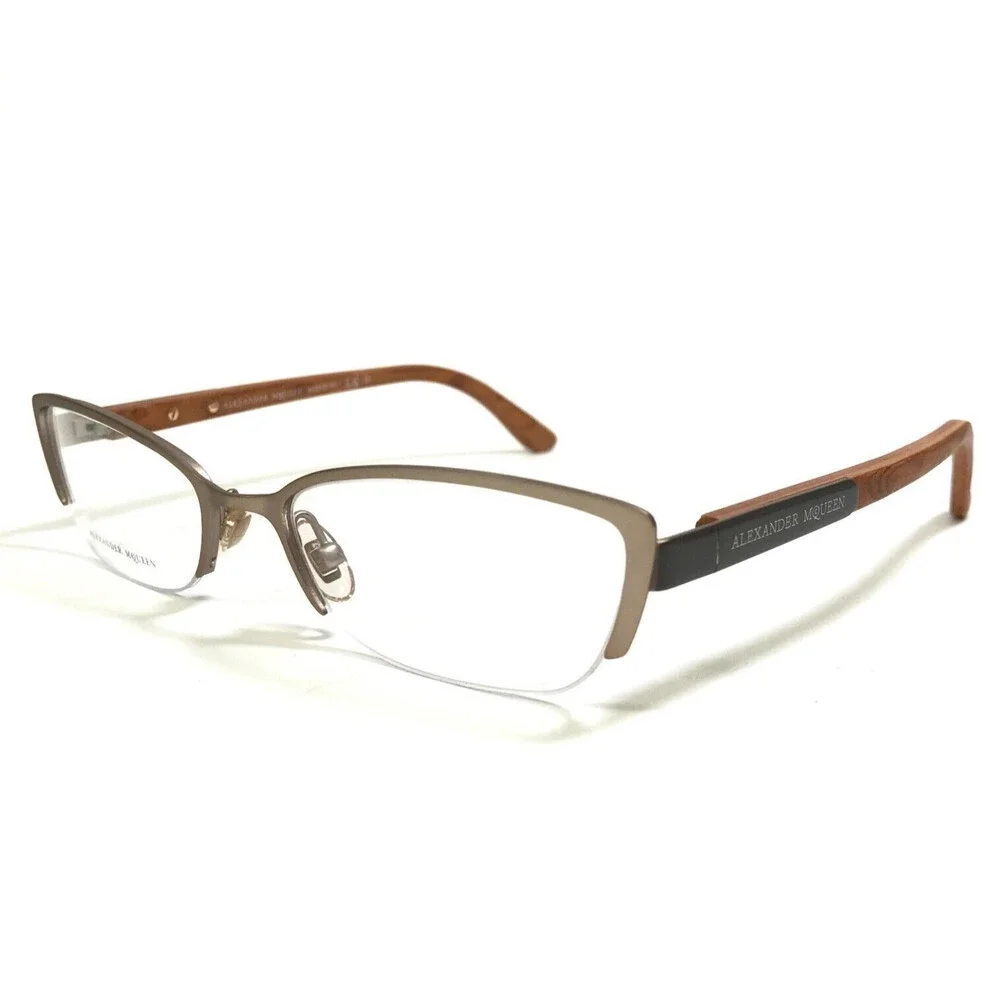 Alexander McQueen Eyeglasses Frames AMQ4183 WCX Matte Gold Brown Wood 53-18-135